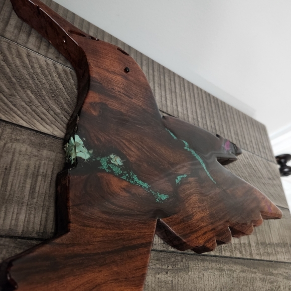 Handcrafted Wood Carved Hummingbird Turquoise Wall Hanging Signed Tammy Ireland - Picture 4 of 12